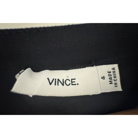 VINCE. Black Mixed Media Long Sleeve Dress w/Pockets Size 4 Tunic Leather Silk‎ - Picture 12 of 15